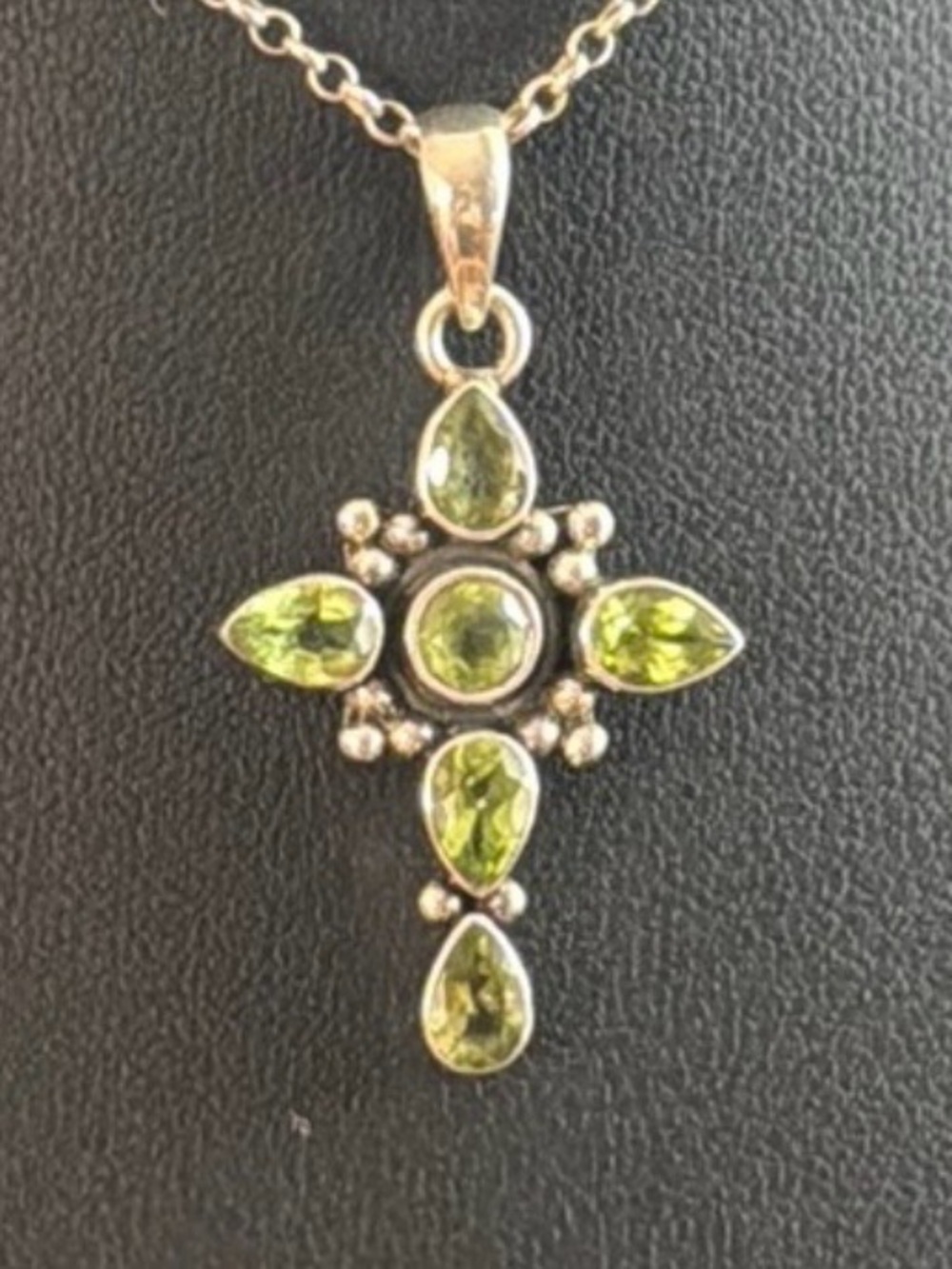Exquisite Sterling Silver Green Peridot Cross Pendant